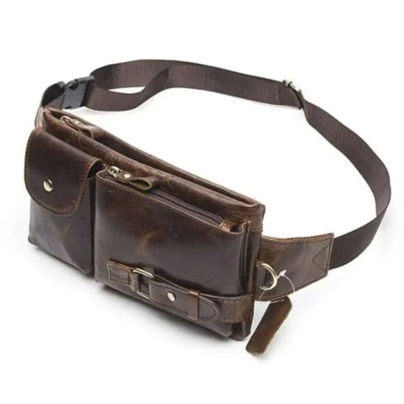 New Leather Fanny Pack, Waist Bag for Travel Outdoor Brown 09 - Picture 2 of 9